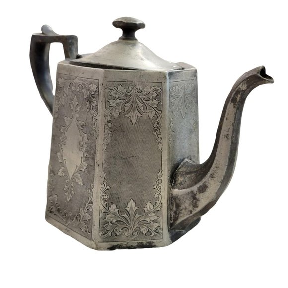 Homan Mfg Company Coffee Tea Pot Hinged Lid 3613 Quadruple Plate Special Metal 5 - Picture 12 of 12